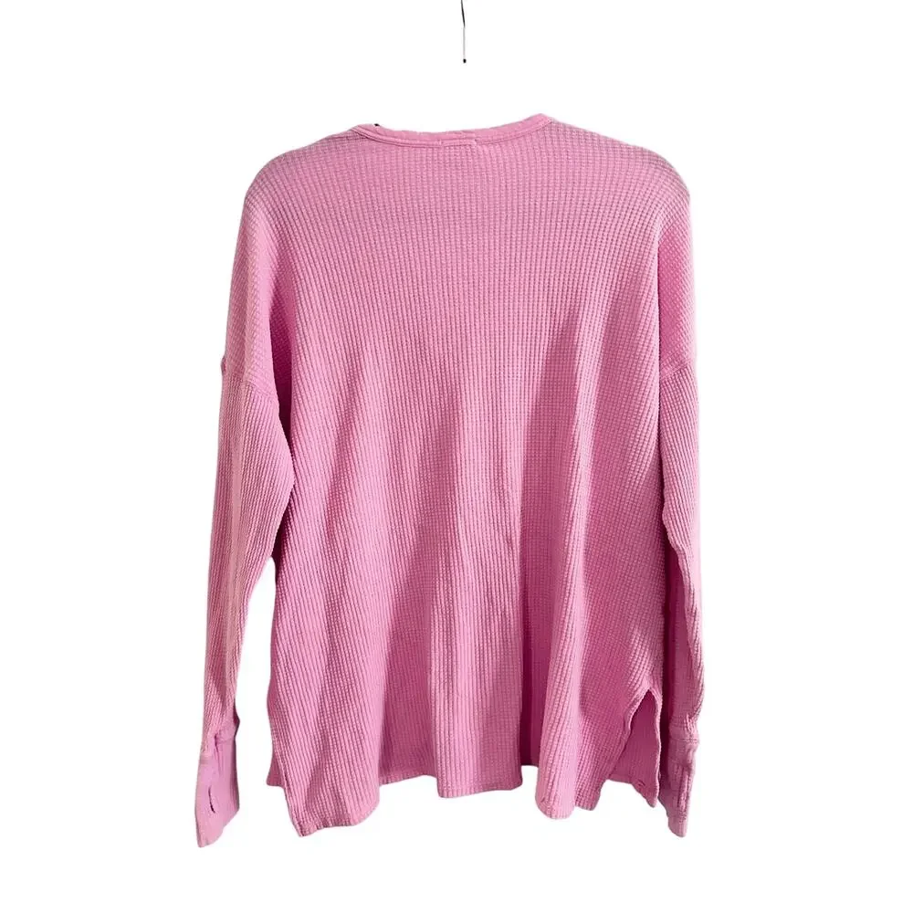 Offline by AERIE Bubblegum Pink Waffle Thermal Henley Thumbholes Oversized Sz M - Picture 4 of 7